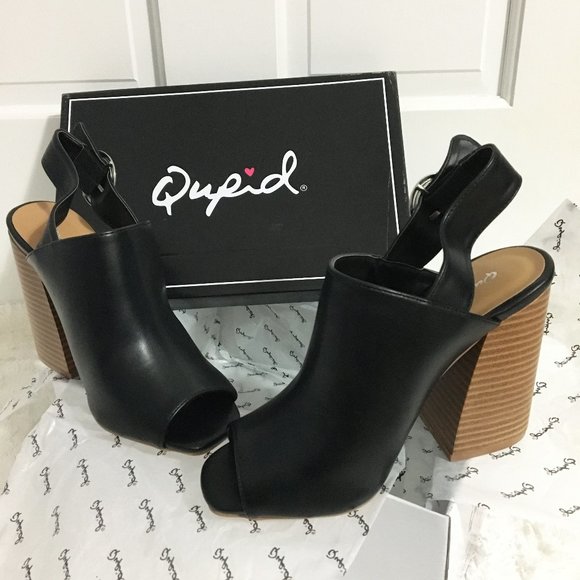 NEW | Qupid | Black Peep Hole Heels Size 7.5 - Picture 1 of 6